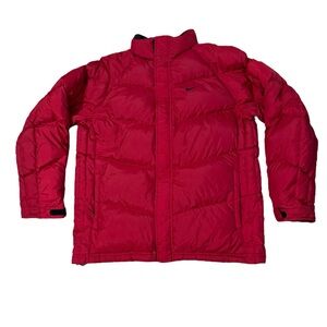 VTG Nike Puffer Down Filled Coat Mens Large Red Back Center Swoosh Y2K